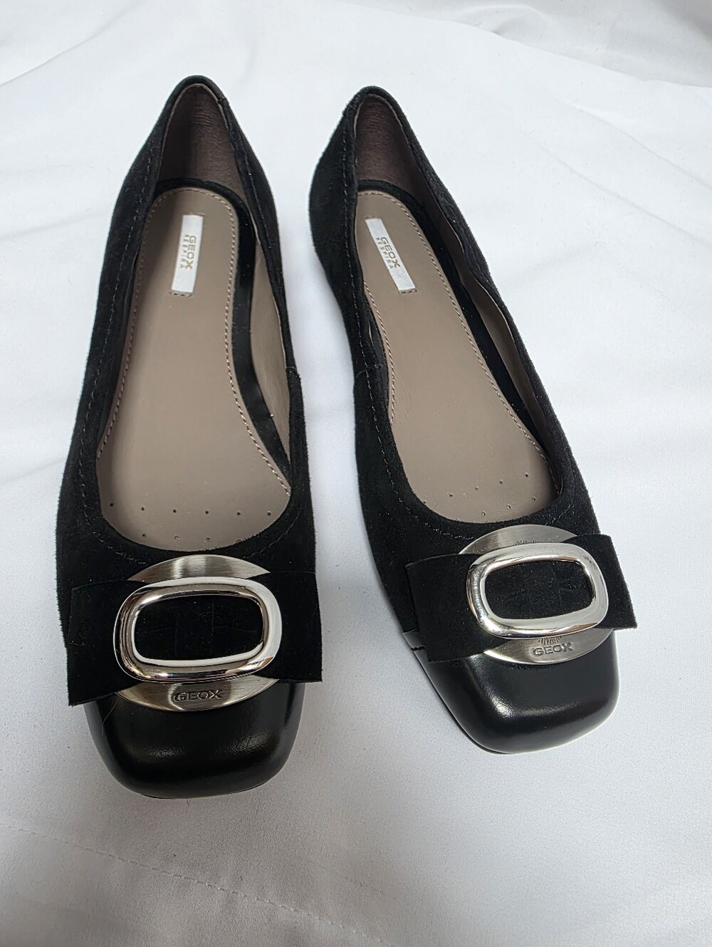 Geox Respira Black Suede Ballet Flats Buckle Cap Toe Women's US 7 EU 37